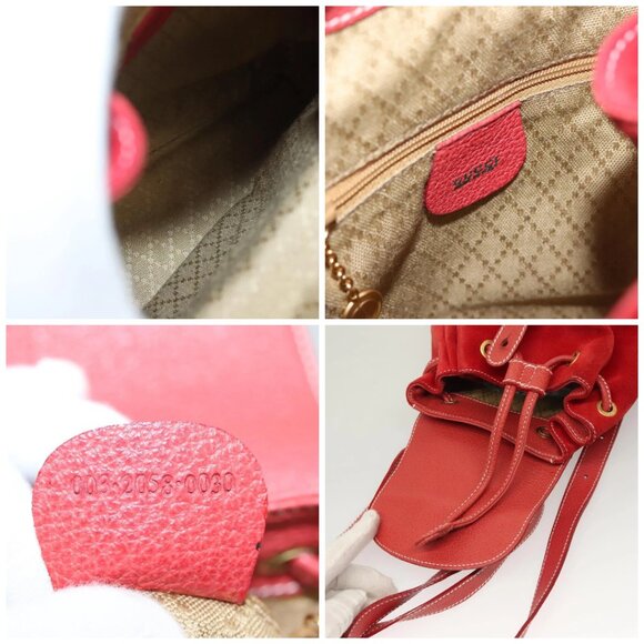 GUCCI Bamboo Backpack Suede Leather Red Gold 003 2058 0030 Auth 129917 - Picture 16 of 16